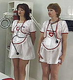 Two nurses roped and spanked by doctor