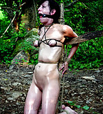 Kidnapped, stripped and bound outdoors